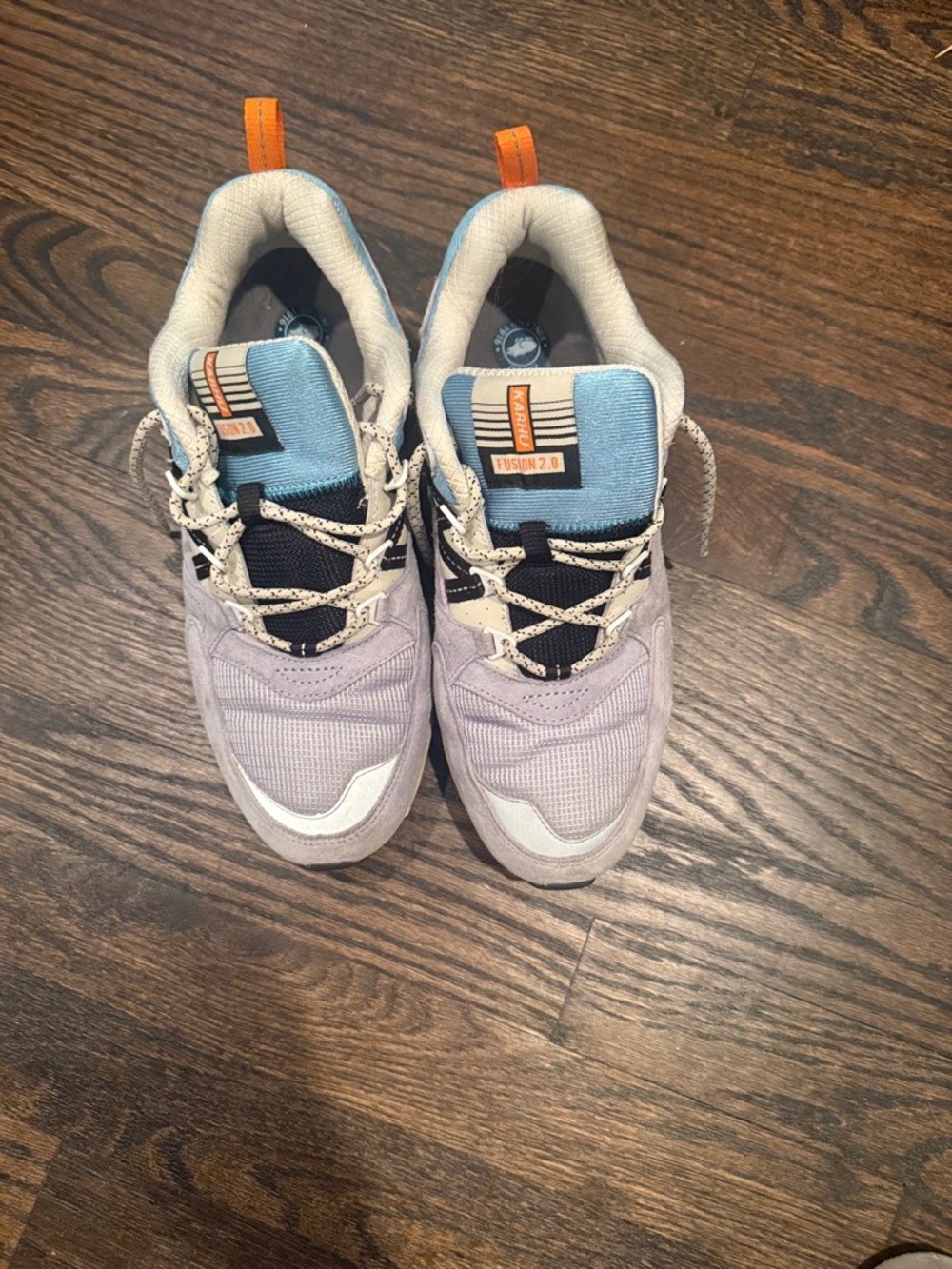 Men's Athletic Sneakers in Light Blue and Gray with Orange Accents